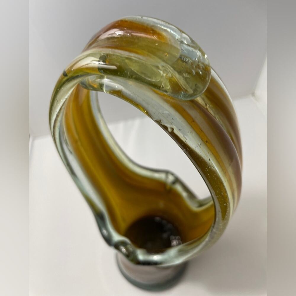 Hand Blown Stretch Art Glass‎ Basket Vase MCM Amber Brown 11" - Picture 2 of 11